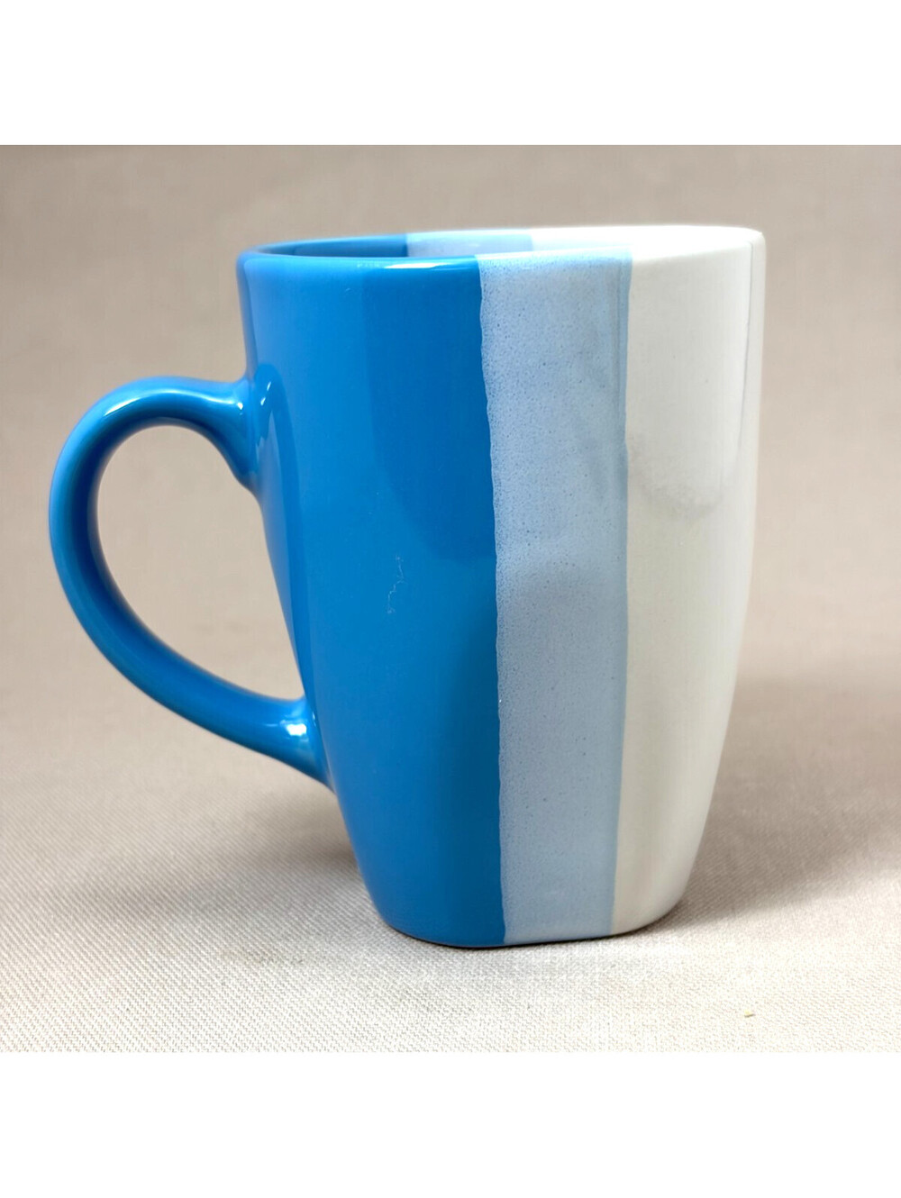 Gibson Home Color Block Ceramic Coffee Mug Blue White Striped Modern 4.25 In